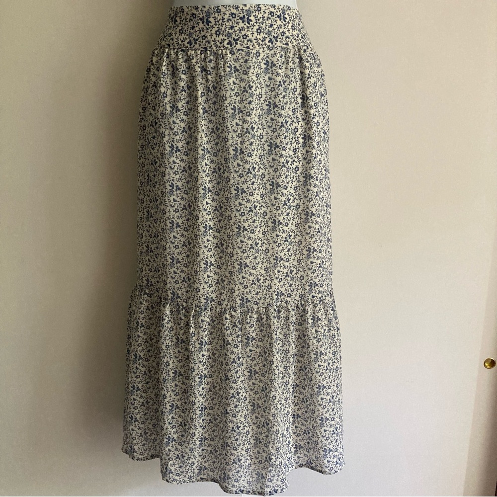 Madewell Tiered Peasant Flowy Blue & White Floral Midi Skirt, NWT Sz 2XL - Picture 4 of 13